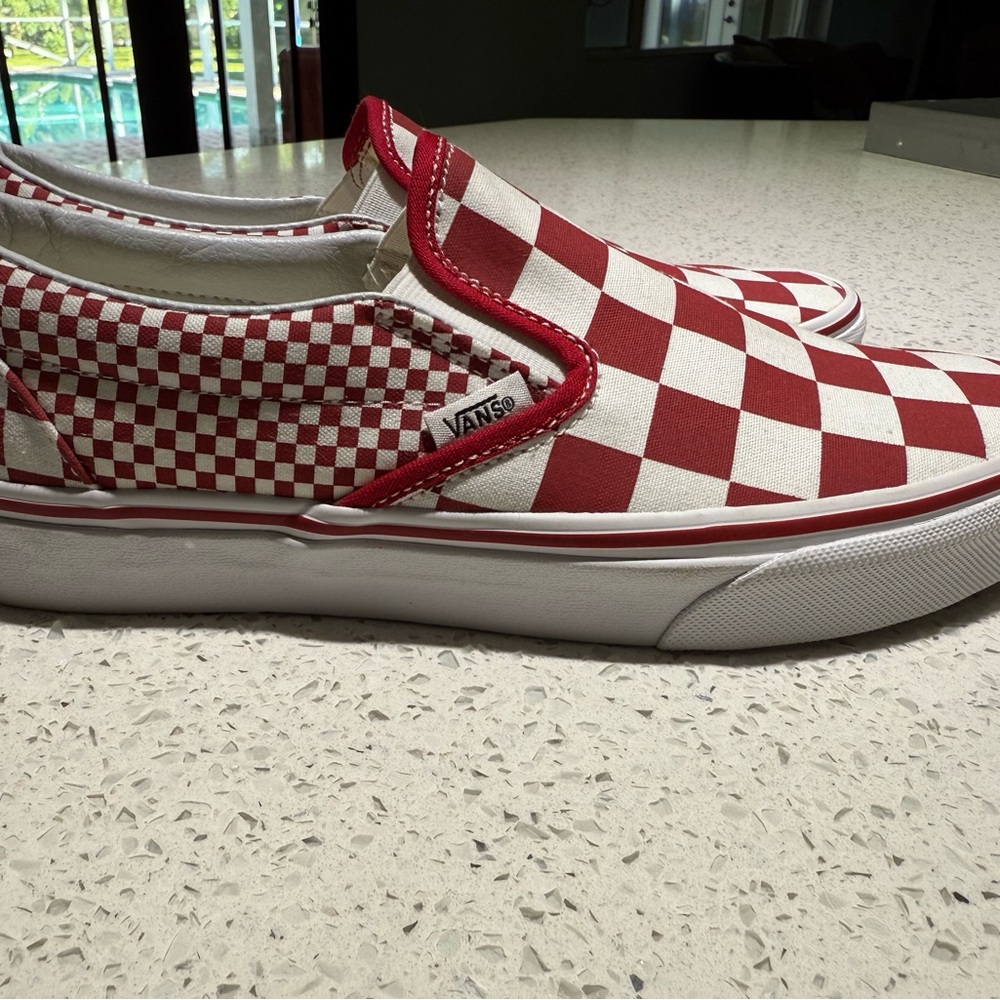 Vans Unisex Red and White Checkered Slip-On Sneakers